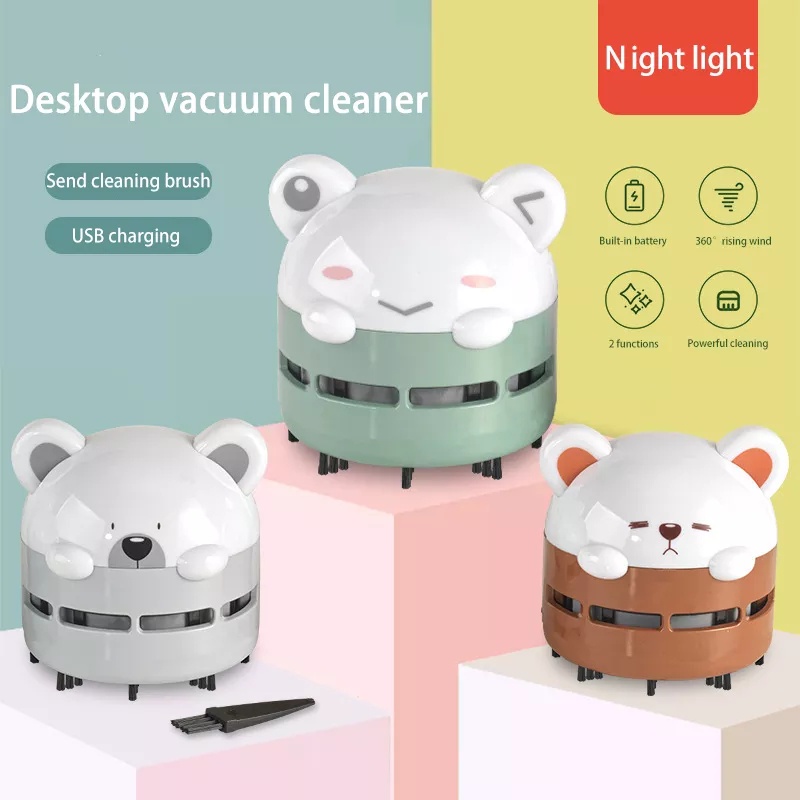 Vacuum Mini Kartun Imut USB Pengisi Daya Dengan Lampu Penyedot Debu