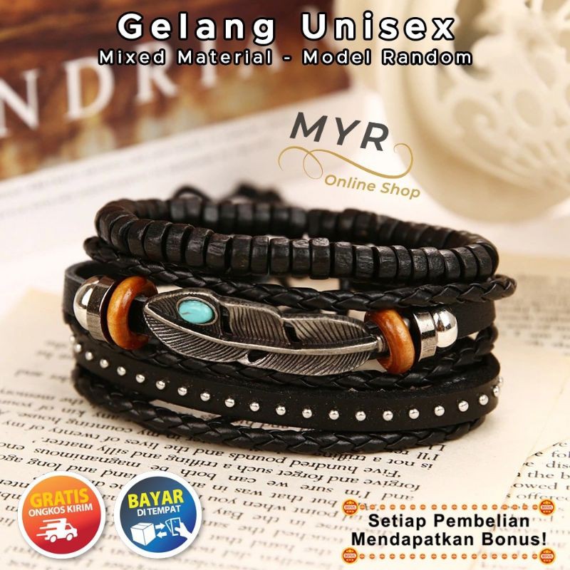 BISA COD Gelang Pria Tumpuk Kulit Distro Braided 1 Set Keren Casual Korea Import Terbaru 2021