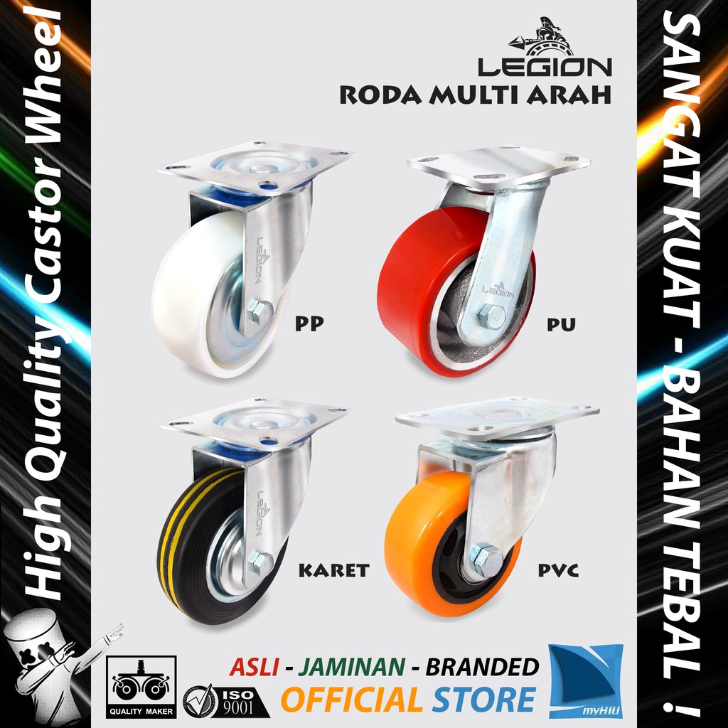 Roda Lori 4&quot; inch / 100 mm Multi Arah Besi Caster Troli - Trolley SWIVEL Castor Wheel LEGION