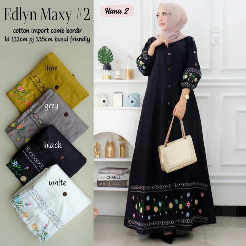 Gamis EDELYN Maxy Dress Busui Katun Bordir Original by HANA