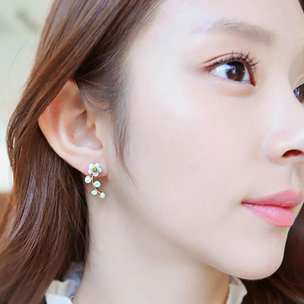 Timekey 1 Pasang Anting Tusuk Desain Daun Hias Kristal Berlian Imitasi Untuk Wanita / Hadiah A5K9