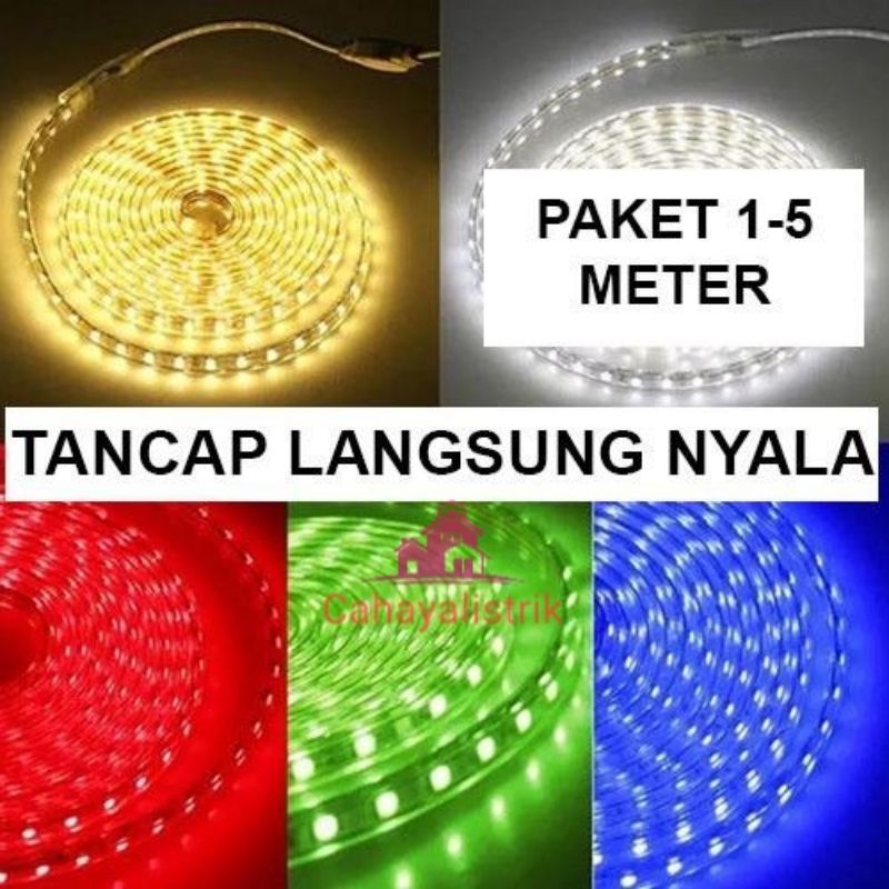 PAKET Lampu Led Strip Selang 5050 5m 8m 10 meter (lampu strip+ Socket)5050 Lampu Hias Cafe Led Strip