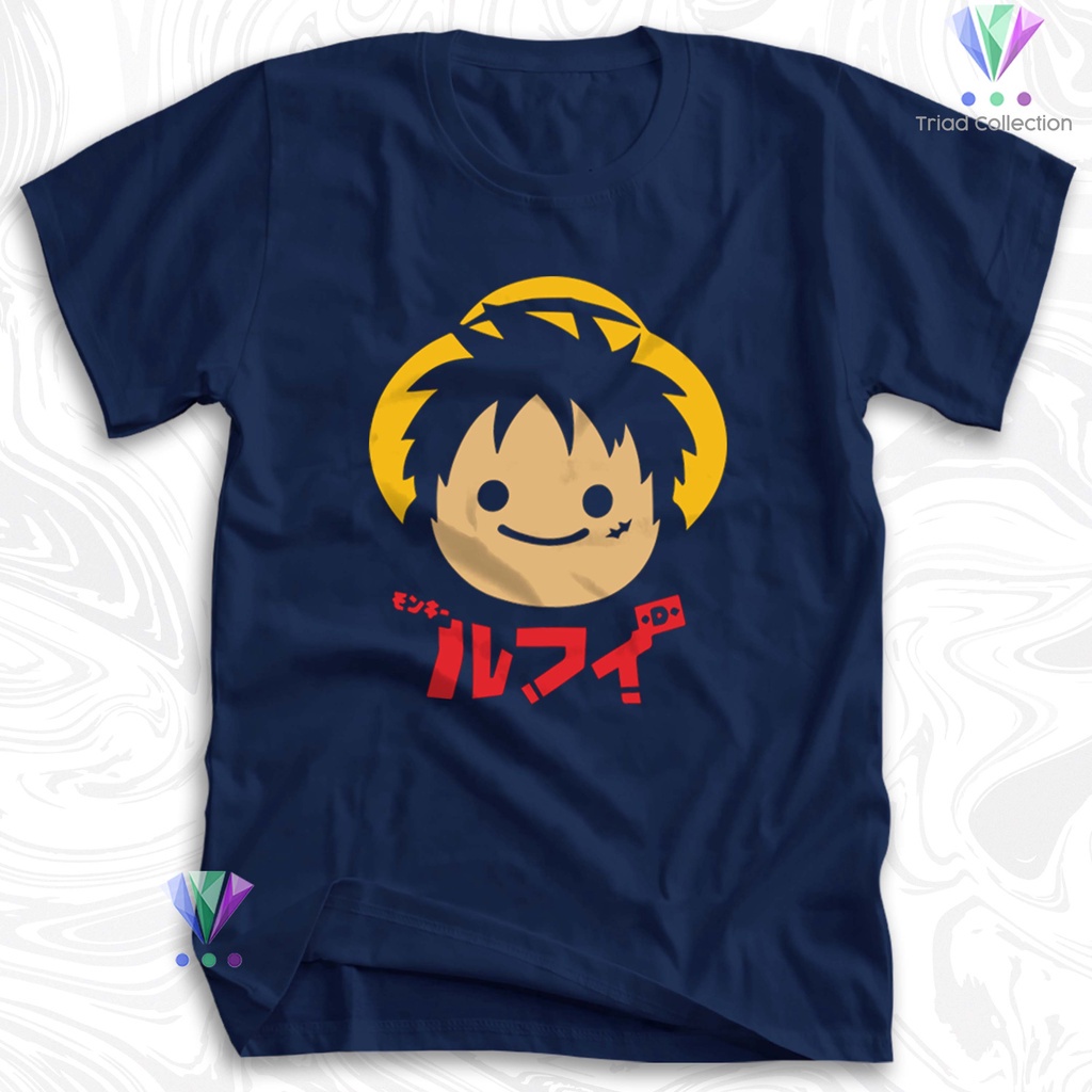 Tshirt Baju Kaos Distro Anime Monkey D Luffy Head Chibi One Piece / Kaos Distro Pria Wanita