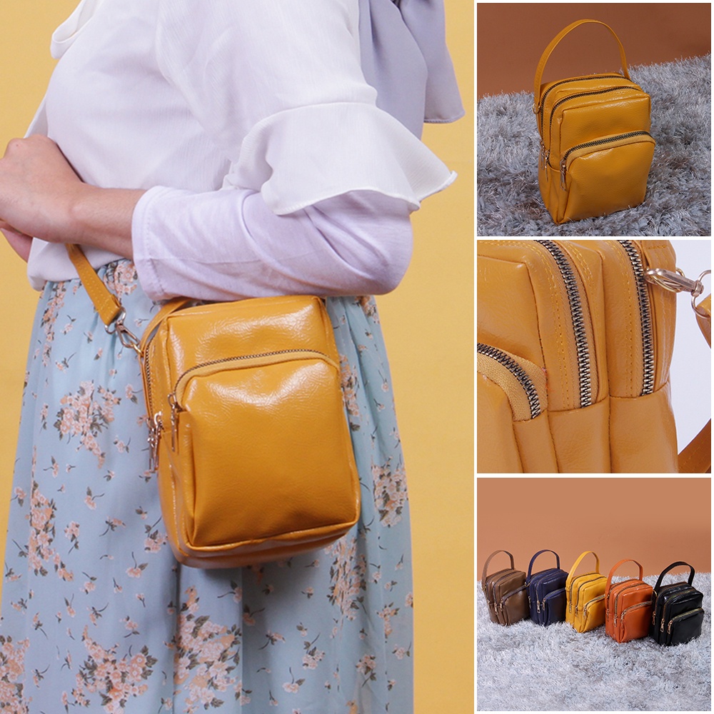 HANDBAG SLINGBAG PREMIUM WANITA TRENDY STYLE CASUAL 3 SLOT RUANG JAHITAN RAPI BAHAN PU LEATHER 0L10