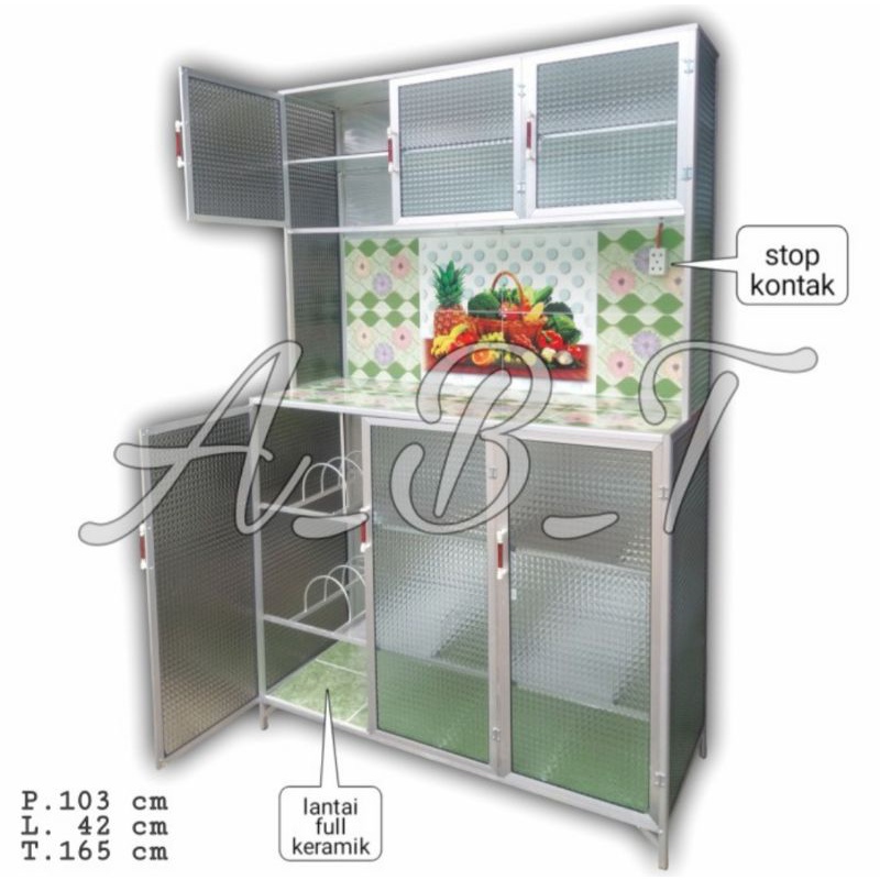 rak dapur rak piring keramik aluminium 3 pintu std rata bawah keramik