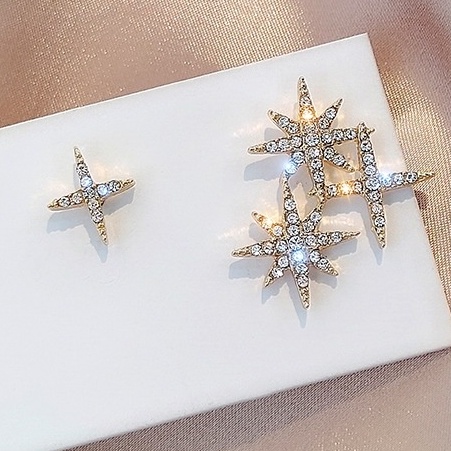 Anting stud Desain Bintang Hutan Asimetris Bahan 925 Silver Gaya Korea