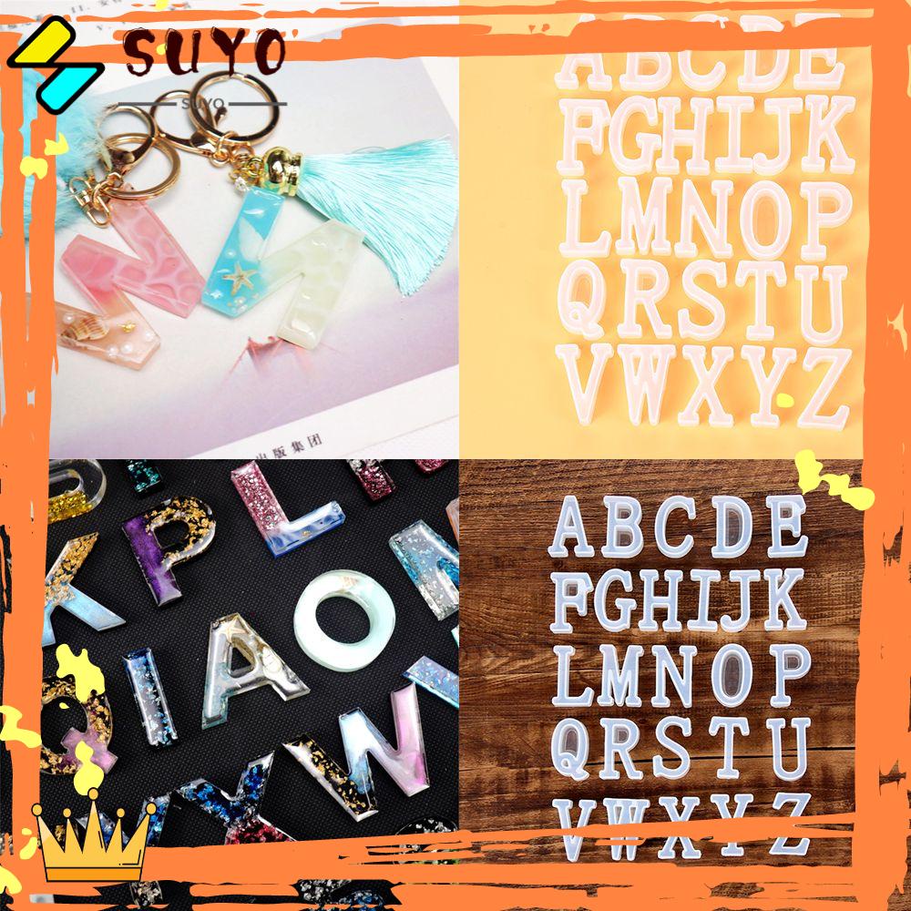 SUYOU A-Z Pendant Key Chain Alphabet Crystal English Letters Resin Mold