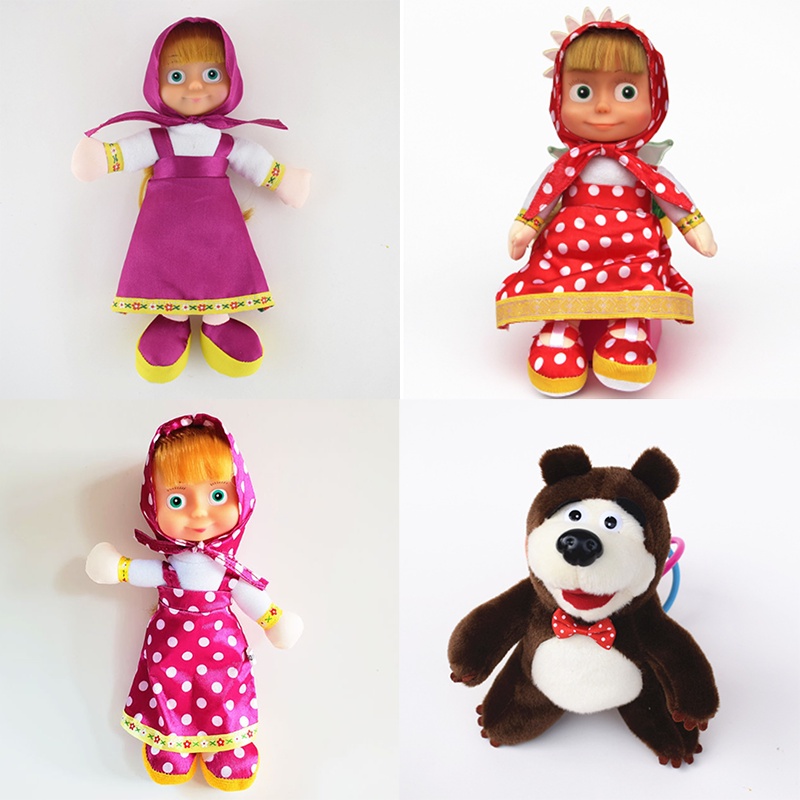 Mainan 22cm/27cm Masha And The Bear Big Eyes Doll Movement Models Speak And Sing