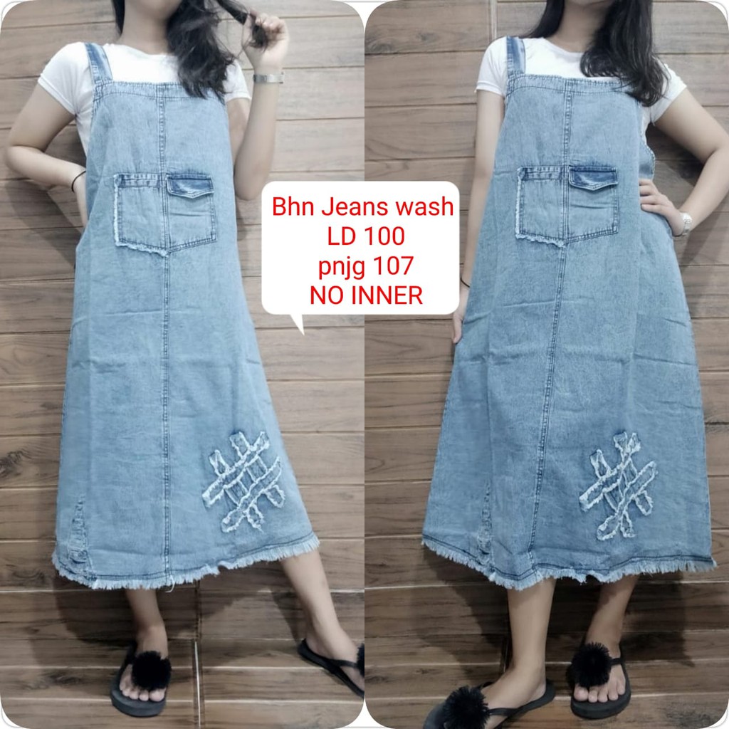 SB Collection Overall Dress Maxi Reva Panjang Jeans Casual Wanita