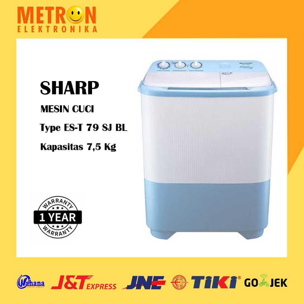 SHARP ES T 79 SJ BL / PURE MAGIC WITH HIJAB MODE / MESIN CUCI SEMI AUTO BLUE / EST79SJBL