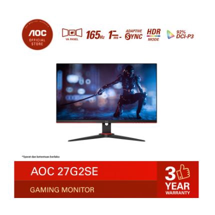 Monitor led gaming AOC 27&quot; 27 inch G2 1080p FHD 165Hz 1ms hdtv dp vga adaptive sync 27g2se