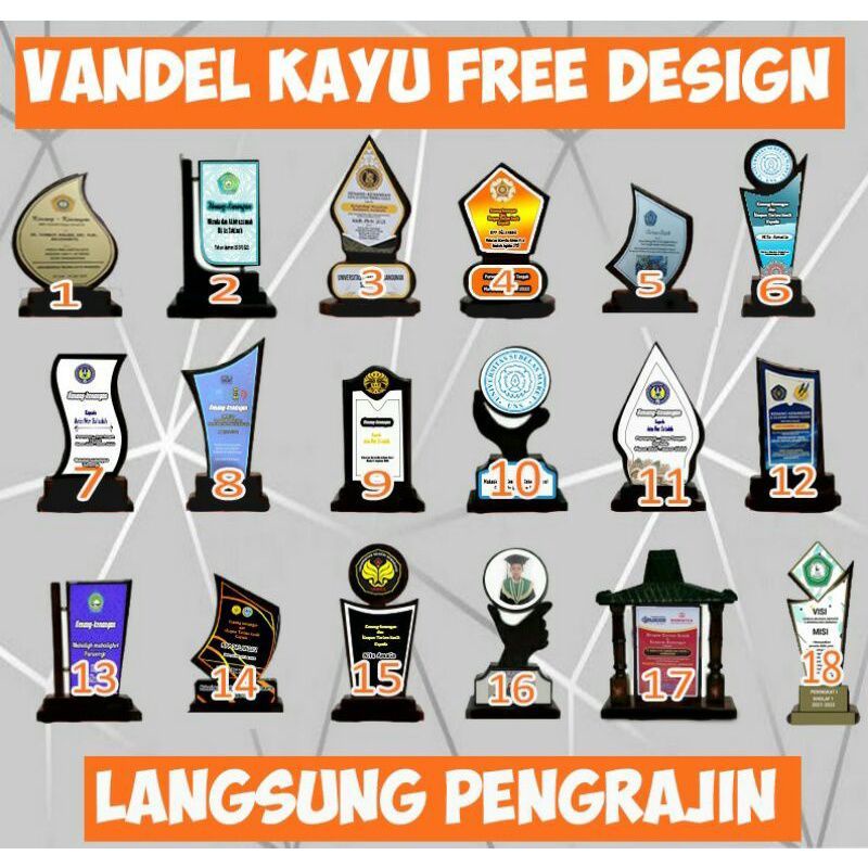 vandel kayu / piagam kayu /piala kayu custom