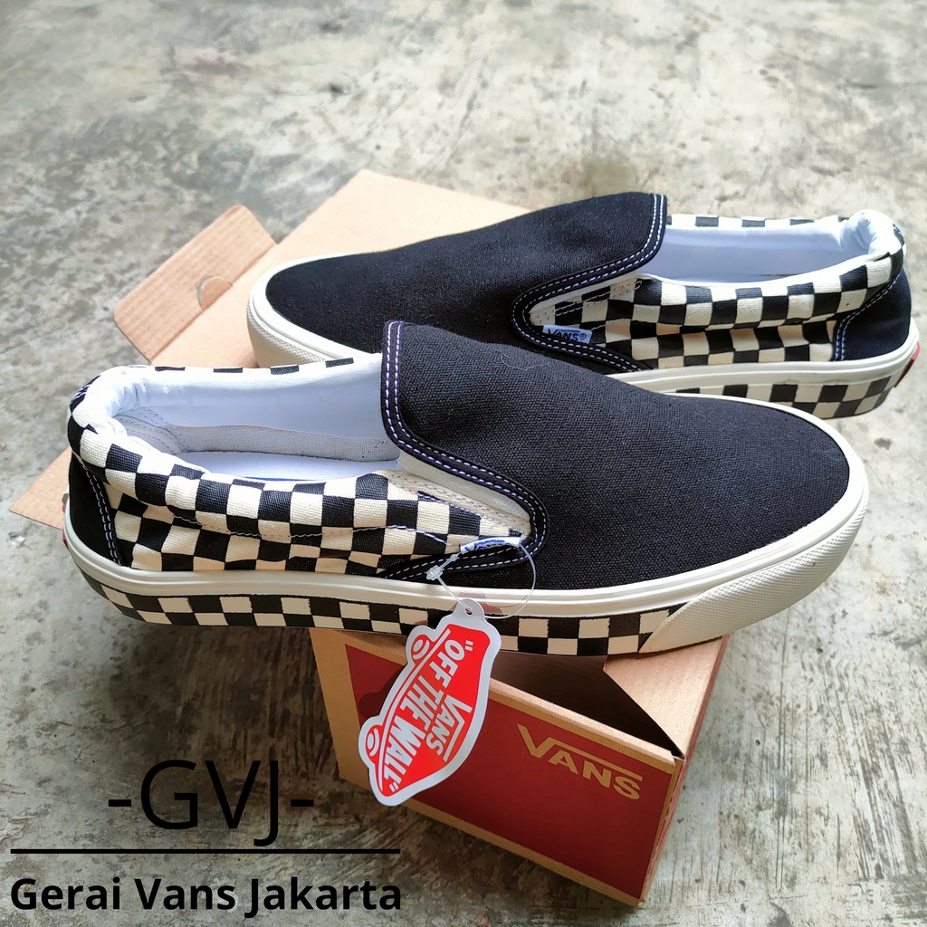 (BISA GRAB) VANS SLIP ON SIDEWALL CHECK BLACK WHITE | VANS SLIP ON CHECKERBOARD | VANS ORIGINAL-4