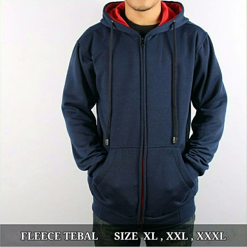JAKET Jumbo Pria Wanita Big Size Hoodie Oversize Murah XL XXL XXXL Zipper Polos Cewek Cowok Premium-Navi
