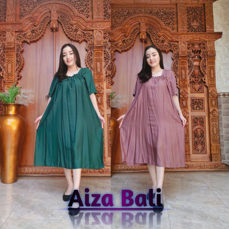 Dress Daster Kerut Nadira Korea Style Rayon Super Motif Polos Lengan Pendek Premium Bali Terbaru Kek