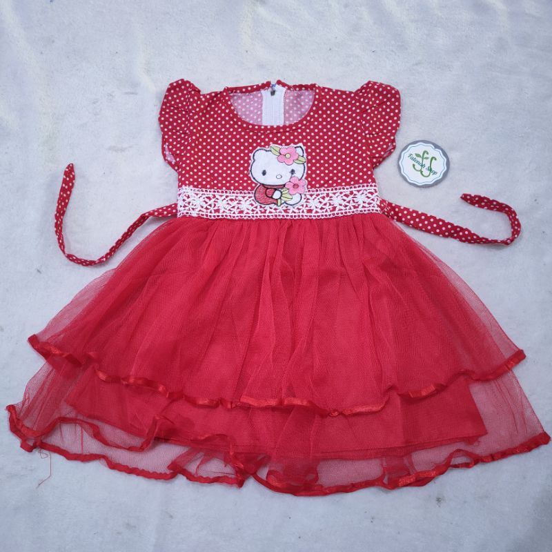 Dress anak 1-2 tahun gaun tutu anak cewek gaun anak perempuan hijau hellokitty ( dress SAP kitie )