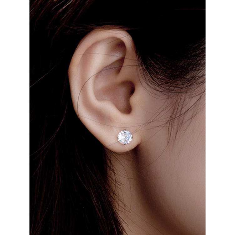 1Pair 925 Sterling Silver Zircon Four Claw Ear Studs Earrings For Women Silver