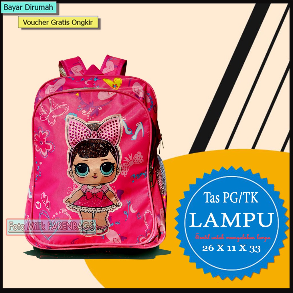 Tas Sekolah Anak Play Group hingga TK Lampu LED Tas Lampu Anak TK Tas Anak Perempuan ( LED )