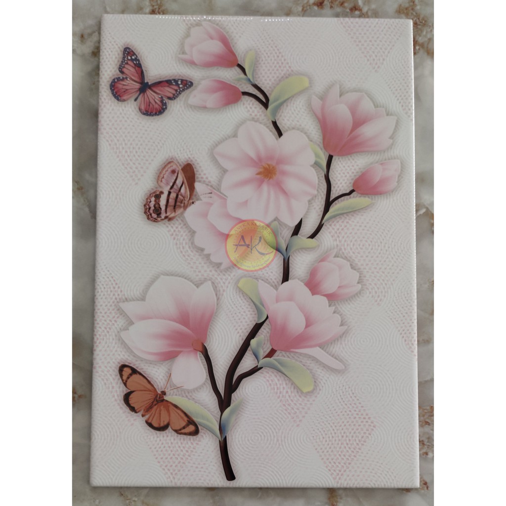 Keramik Dinding Motif Bunga Glossy 25x40 Butterfly Pink