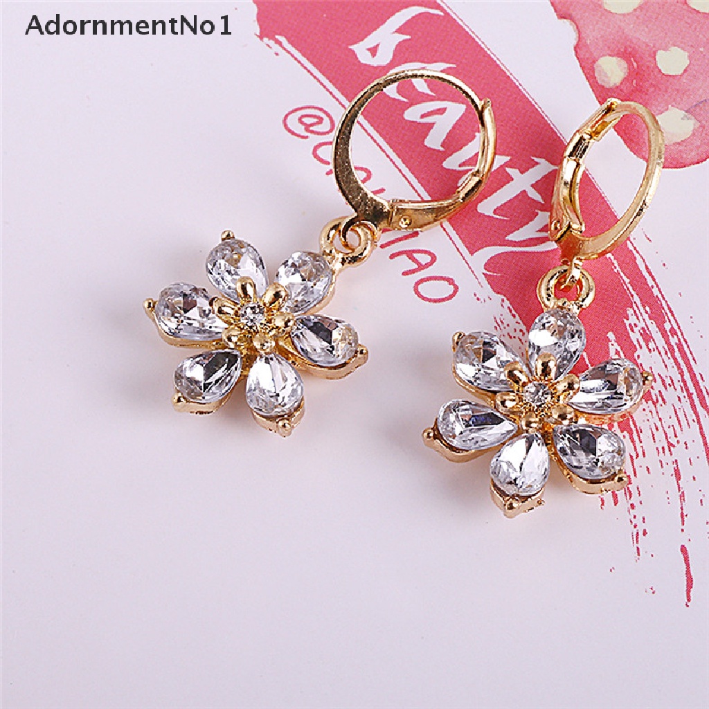 (AdornmentNo1) Set Kalung + Anting Tusuk Lapis Emas Desain Bunga Hias Berlian Imitasi Untuk Wanita