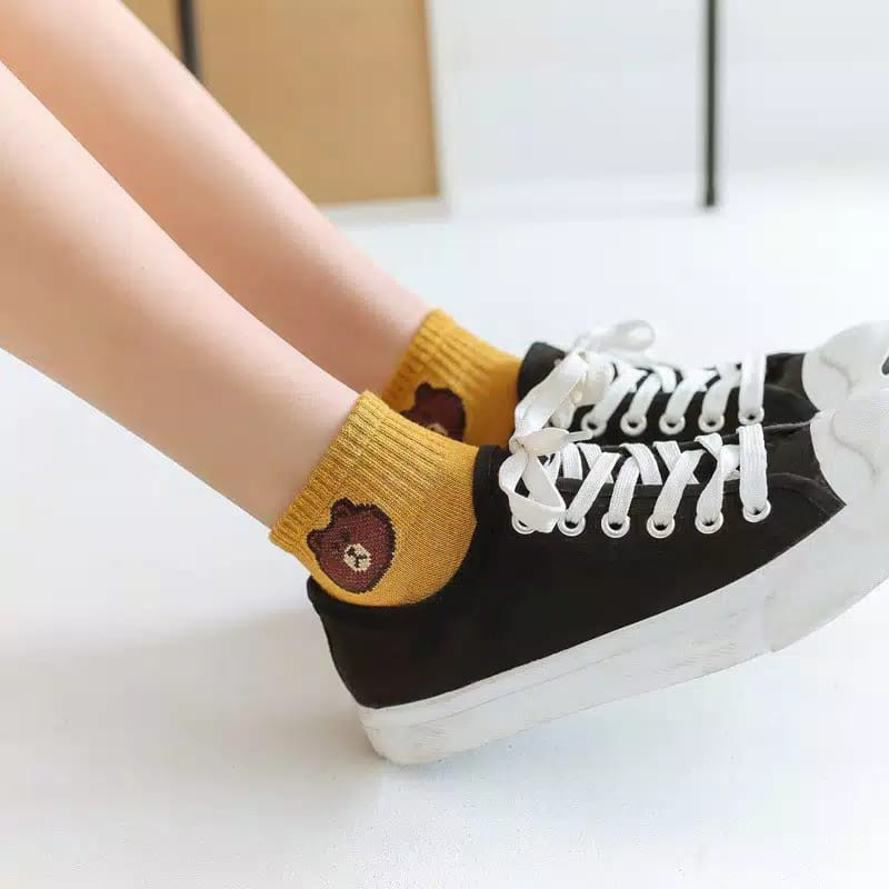 KAOS KAKI BERUANG korea ankle semata kaki motif polos panda dewasa socks pendek teddy bear brown