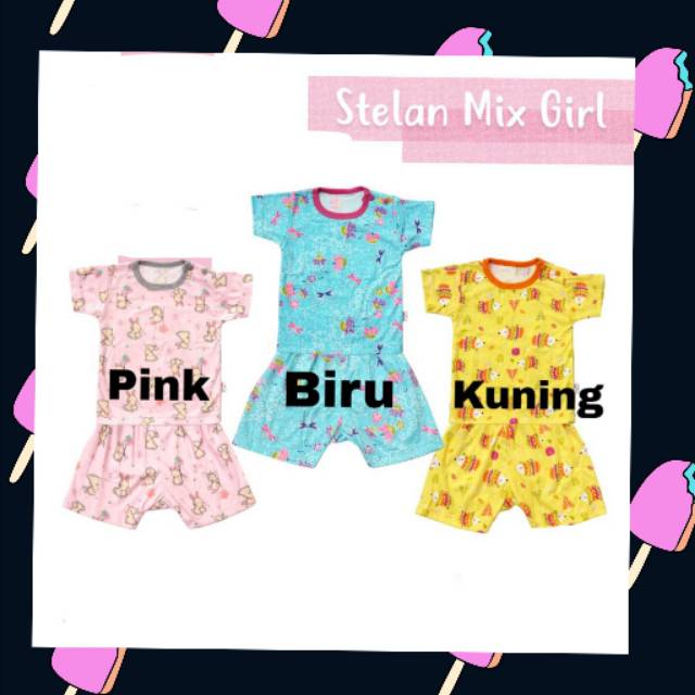 Libby setelan Baby Lengan pendek kancing pundak ukuran S M L