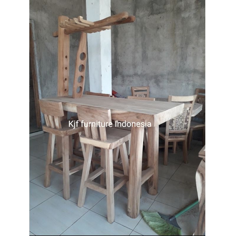 meja bar trembesi set minibar kayu trembesi termasuk 4 kursi bar