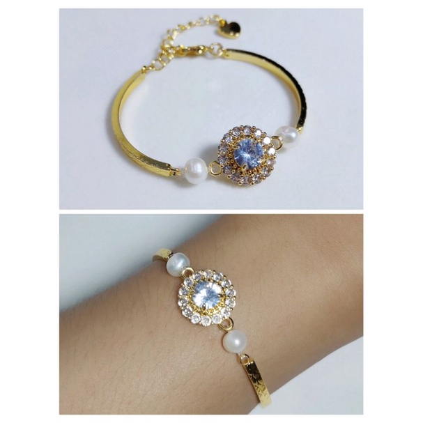 Gelang rhodium lapis emas 18k mutiara air tawar asli lombok Aksesoris Perhiasan lapis emas 18k Mutia