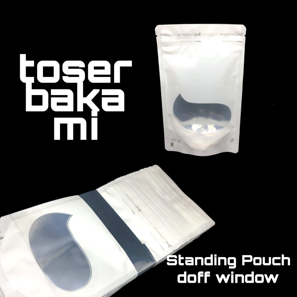 Standing Pouch Window Doff Alufoil Putih Hitam 12x20 14x22