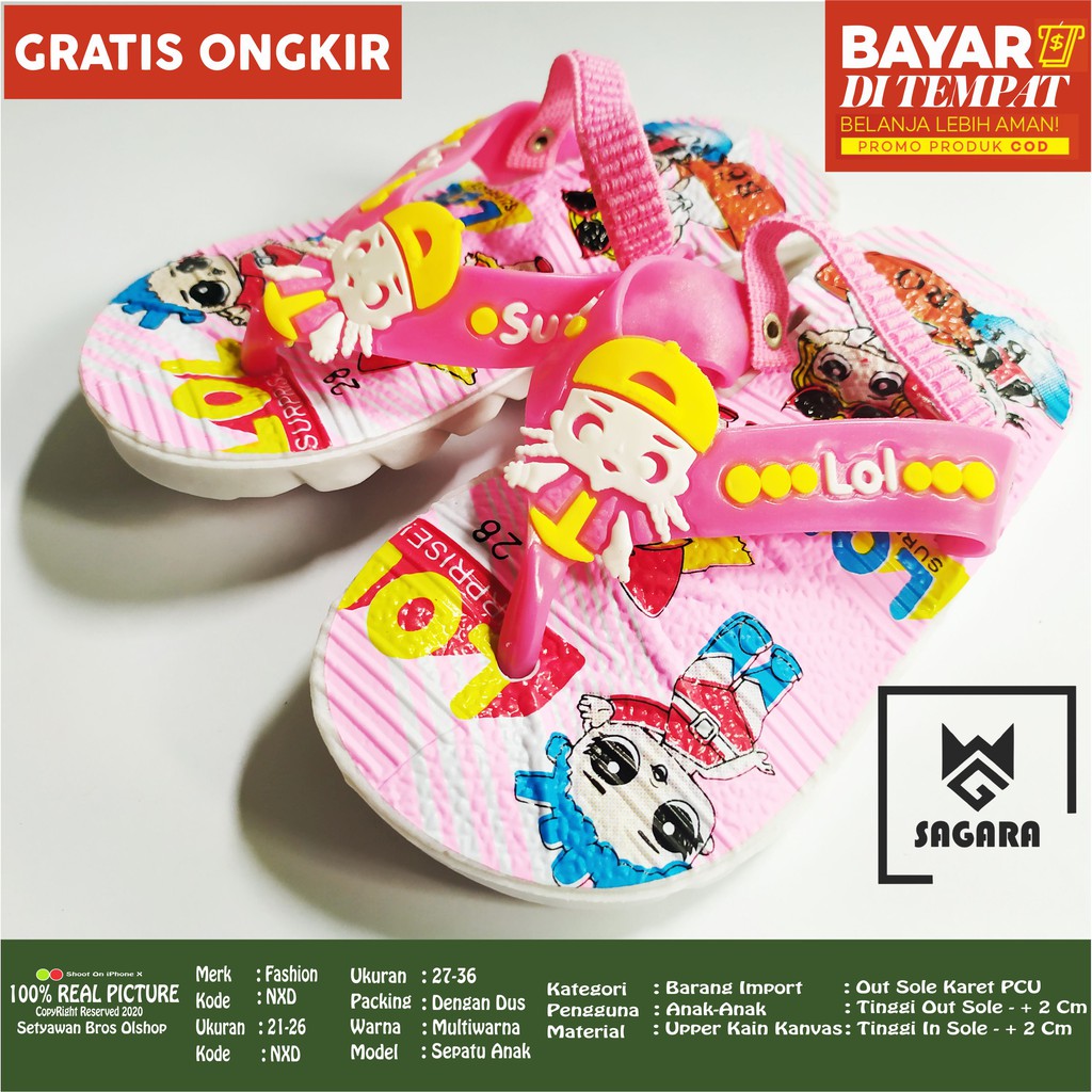 Sendal anak perempua tali ikat bisa bunyi motif lol