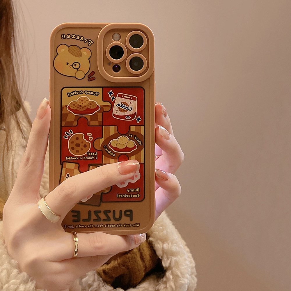 IPHONE Yummy Cookie Bear Bunny Perlindungan Penuh Lembut Casing Ponsel Cover Untuk Iphone7 8 PLUS X XR XS 11 12 13 14 MINI PRO MAX SE 2020