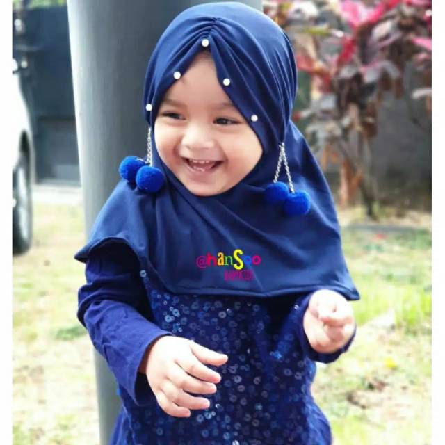 18 Jilbab Anak Pompom | Hijab Jersery Anak Lembut Halus | Turban Muslim |TK - SD | Nissa Sabyan