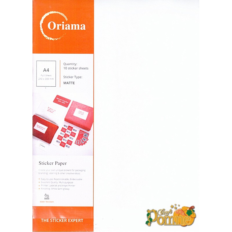 Paper Sticker White - Oriama / Kertas Sticker Oriama Putih Uk. A4 - Putih