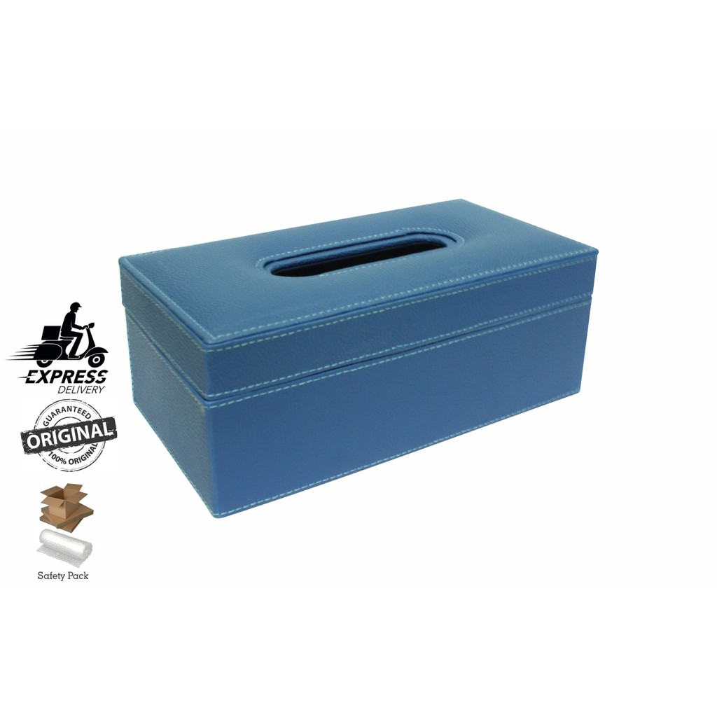 Tempat Tissue Box / Tempat Tisu Kulit Sintetis (Oscar) 24 X 12 Cm – Biru