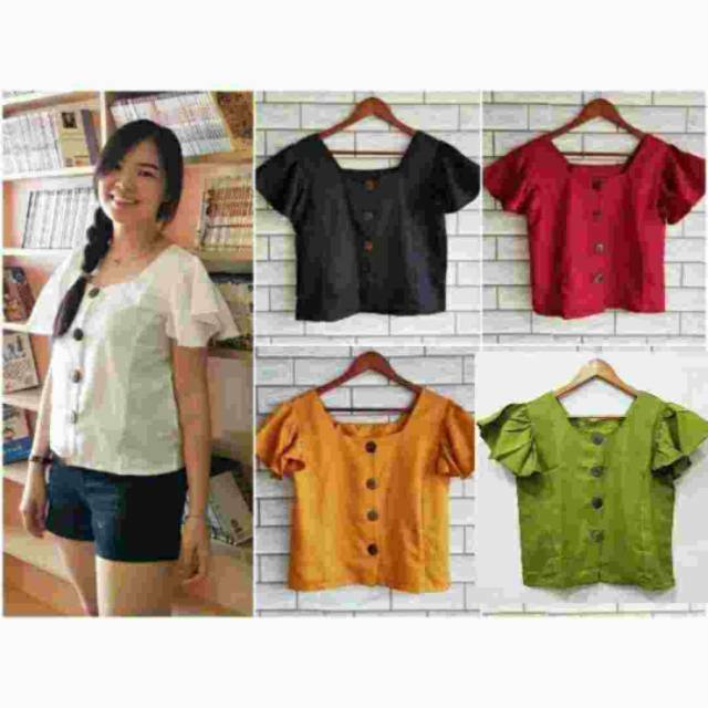 Ruffle vintage button ( simple blouse female)