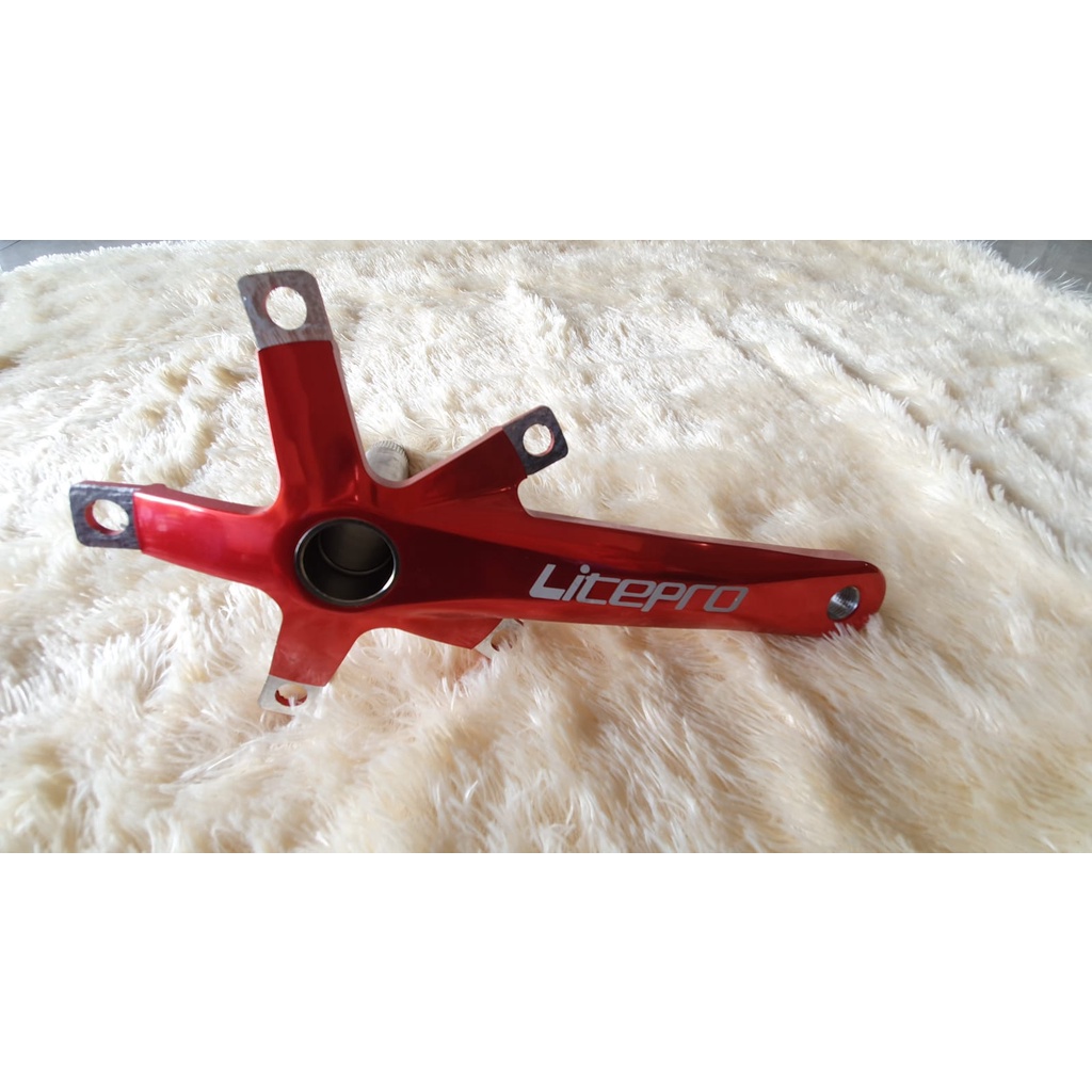 Arm Crank set Litepro Hollowtech Warna MERAH &amp; GOLD untuk Sepeda Lipat Seli