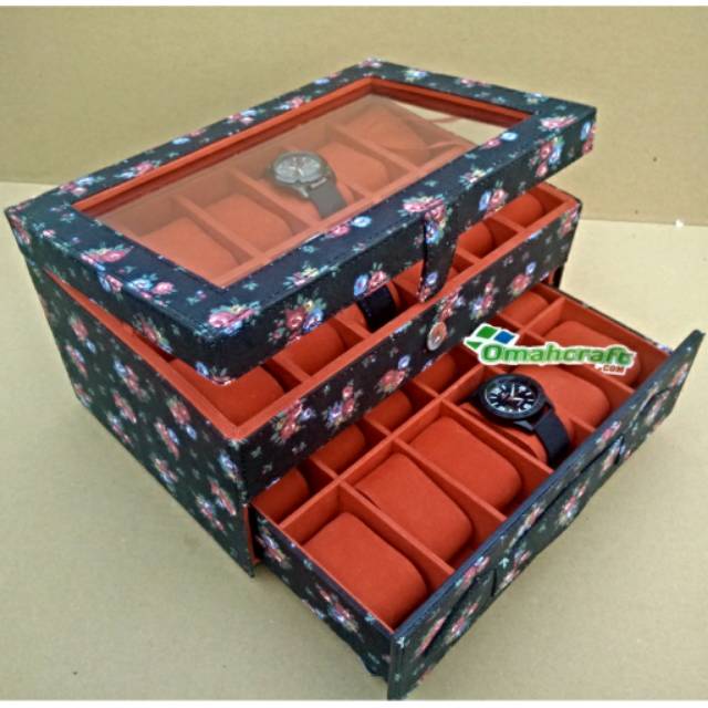 BLACK FLOWER - Kotak Jam Tangan ISI 24 / Box Tempat Jam Tangan Original Watch Box Organizer