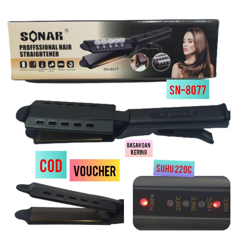 Alat Catokan Rambut SONAR Profesional Rebonding Suhu Wet And Dry Hair Straightener Sn 8077