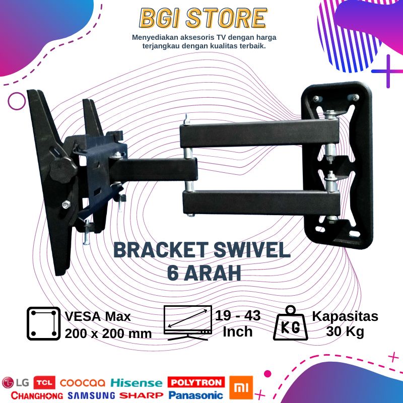 Bracket Tv Led 32 24 40 42 43 Braket Lcd led plasma Gantungan TV 19 - 43 Inch Adjustable Wall Breket 6 arah