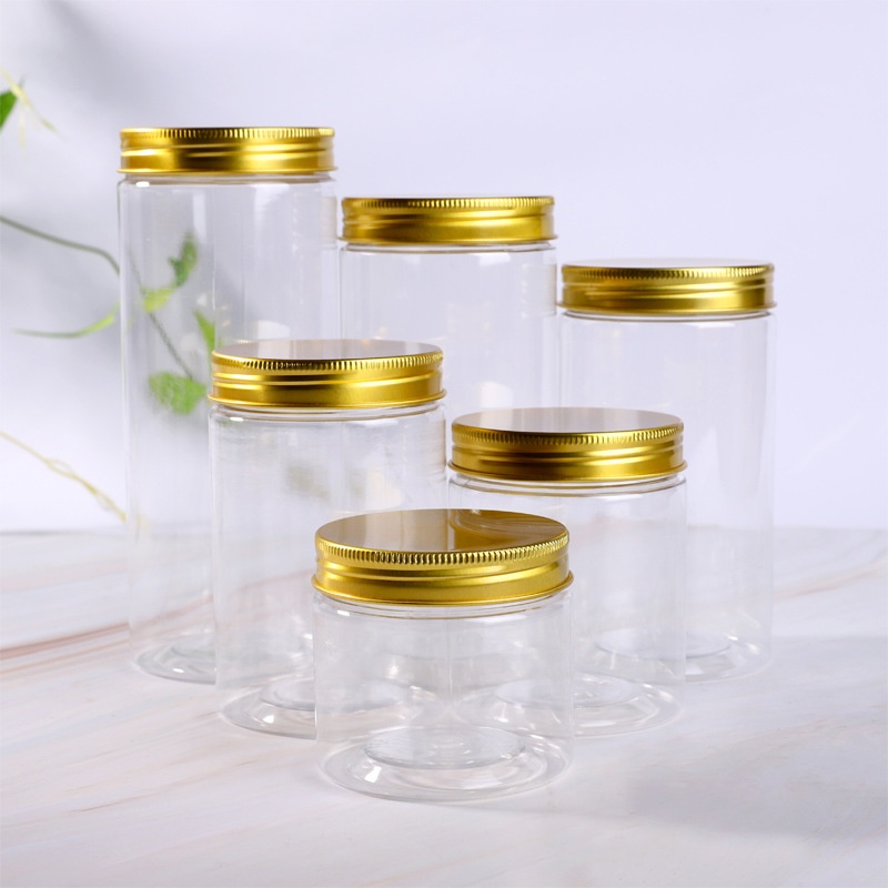 8 Sizes 250ml-1000ml Transparent PET Food Jar with Foil Lid/Plastic Storage Bottle For Food Candy Cookie/Aluminum Lids Cosmetic Jar/Cake Pastry Dessert Seal Box