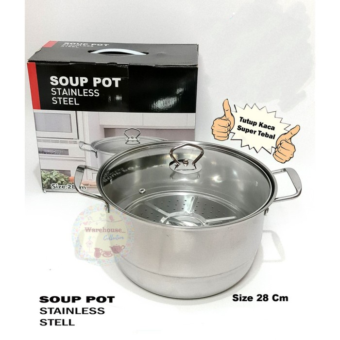 PANCI SOUP POT STAINLESS STEAMER TUTUP KACA