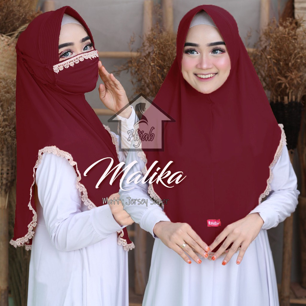 GROSIR Jilbab Instan Terbaru Hijab Masker Jersey Premium  Kerudung Masker Renda Malika RUMAH HIJA'B-Maroon