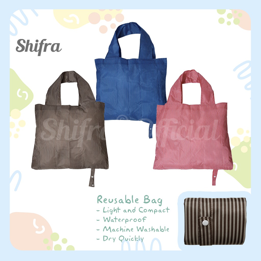 Shifra Tas Belanja Lipat Tote Bag Lipat Kancing Motif Salur