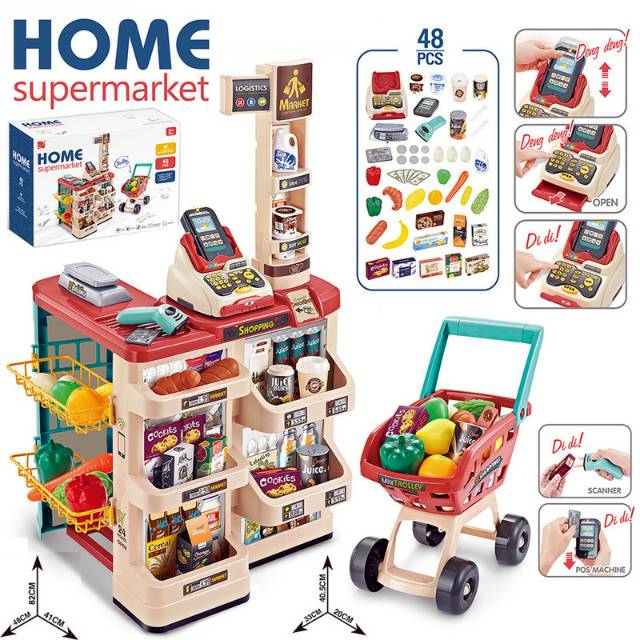 Tma / Mainan Anak home supermarket set trolley belanja atau mainan jual dan belanja di supermarket