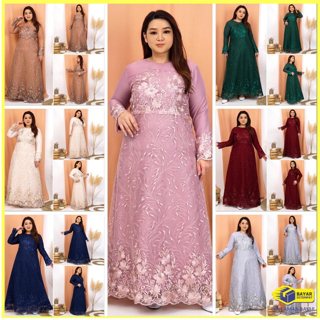 GAUN GAMIS LONG DRESS DRESS WANITA BORDIR MUTIARA PREMIUM  LEBARAN MUSLIM FIT XL JUMBO BIG SIZE