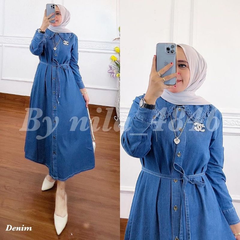 Nabila midi||Raina midi||Tunik jeans||tunik kekinian