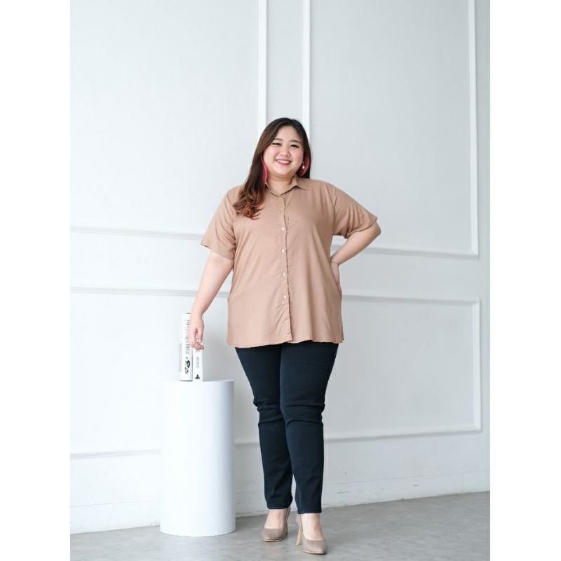 BASIC HEM KEMEJA WANITA LENGAN PENDEK BIG SIZE JUMBO BEST SELLER-6