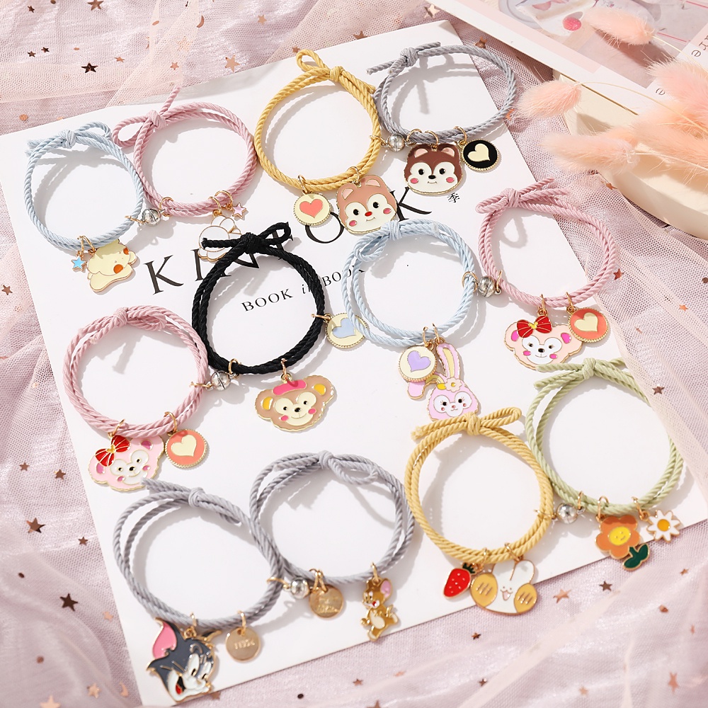 2pcs/set Korea Couple Bracelet Cartoon Magnet Hair Tie Bracelet Astronaut Wave Adjustable Fashion Couple Girlfriend Bracelet Hair Jewelry Accessories