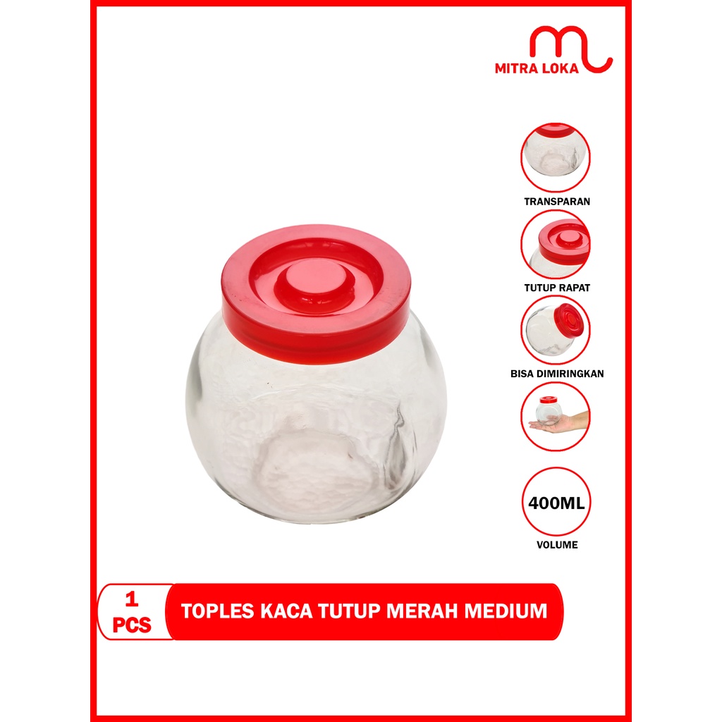 Mitra Loka Toples Kaca Tutup Merah Medium Bening Bisa Model Miring Sealware Kedaung