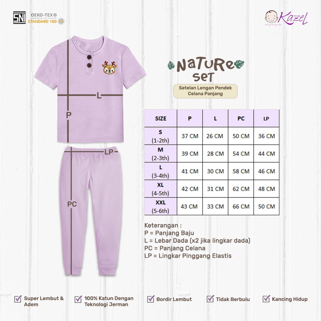 NEW ITEM KAZEL NATURE SET BORDIR SETELAN LENGAN PENDEK CELANA PANJANG PAKAIAN BAJU ANAK 1 - 6 TAHUN